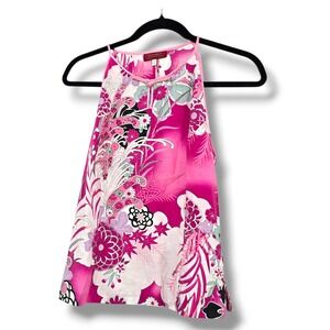 Silver Dragon Oriental Glamour Pink Floral Print Halter Neck Tank Top Size XL